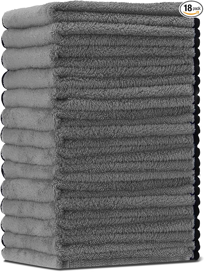 Tallew 18 Pcs Microfiber Towels 16 Inch x 16 Inch Microfiber Cloth Car Drying Towels for Cars Washing Polishing Office Windows Cleaning Household Supplies (Gray)
