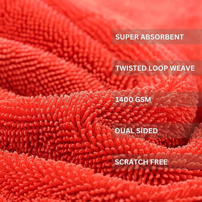 The Pro Stuff® Car Drying Towel - Extra-Large 24×36 inch (2×3 ft) | Super Absorbent | Twisted Loop Microfiber | Dual-Sided, Lint-Free, Scratch-Free, 1400 GSM Drying Towel for Car Detailing (X Large)