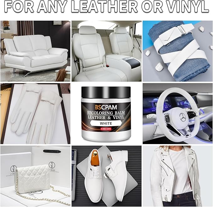 BSCPAM White Leather Recoloring Balm,Leather Couch Scratch/Stain Remover,Leather Repair kit for Vinyl Furniture and Car Interior,Leather Dye Paint for Scratched and Faded Leather Couches