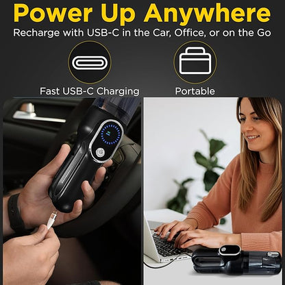 Luminoire Car Vacuum Portable Cordless, 18500Pa Cordless 2-in-1 Vacuum & Air Duster, 5000mAh Battery, 130W Brushless Motor, Handheld with LED Light, Multi Nozzles for Car, Home, Office, Pet