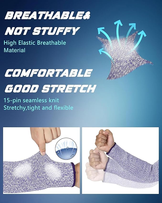 Geyoga 2 Pairs Arm Sleeves Guards Arm Protectors for Thin Skin and Bruising Protective Cut Resistant Sleeves for Men Women(Large,Hppe,Blue)