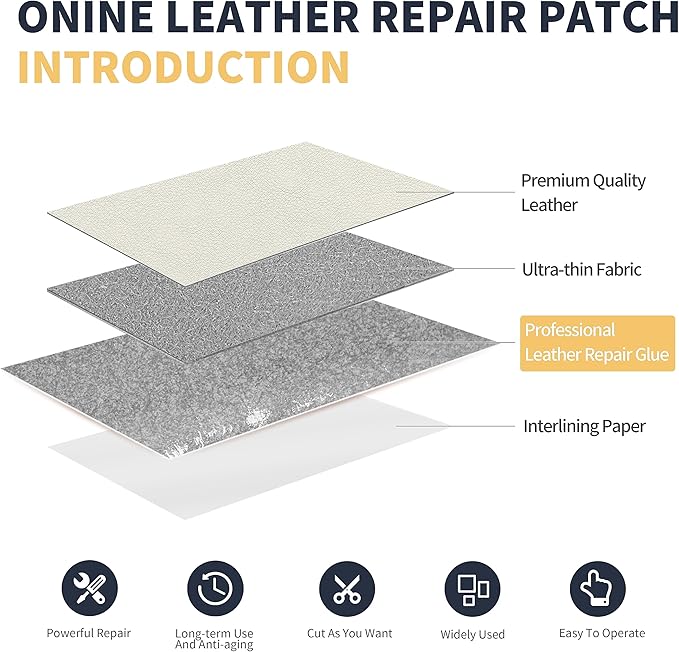 ONine Leather Repair Patch，Leather Repair Tape, 3 x 60 inches Leather Repair Patch for Furniture,Vinyl Repair Kit，Leather Couch Patch，for Sofas, Furniture, Car Seats, Office Chairs(Rice White)