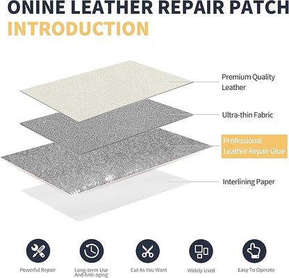 ONine Leather Repair Patch，Leather Repair Tape, 3 x 60 inches Leather Repair Patch for Furniture,Vinyl Repair Kit，Leather Couch Patch，for Sofas, Furniture, Car Seats, Office Chairs(Rice White)