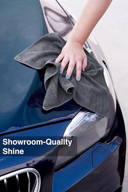 Rosyn Premium 420 GSM Microfiber Cloth Black 16x16 Inches - Luxury Scratch-Free Detailing Towel for Cars, Yachts, Boats & Watches - Ultra Soft, Lint-Free, Highly Absorbent (Large, 24, Count)
