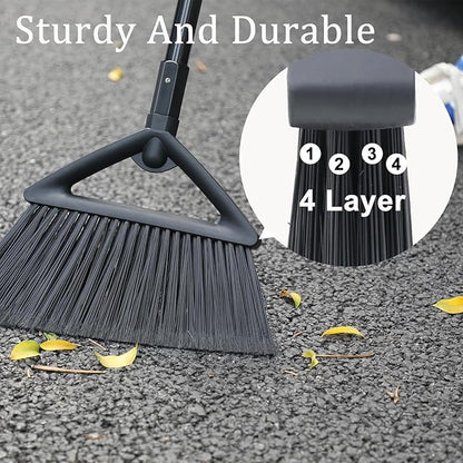 4PCS Heavy Duty Angle Broom, Long Pole Brooms for Indoor, Outdoor Sweeping, Kitchen to Courtyard, Black
