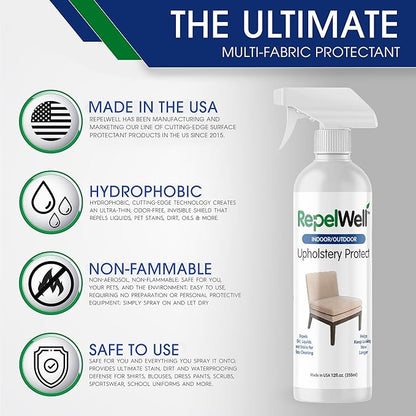 Upholstery Protect Stain & Water Repellent Spray (12oz) Eco-Friendly, Pet-Safe Spray Keeps Your Fabric, Leather & Suede Upholstery Looking Like New