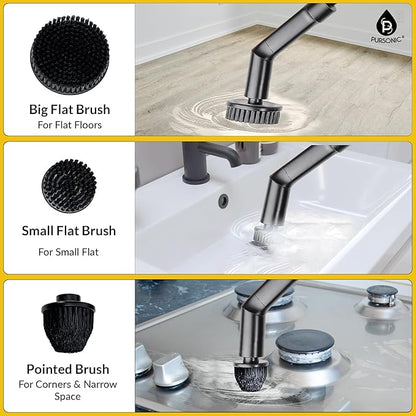 Pursonic Electric Spin Scrubber – Cordless Cleaning Tool with 8 Brush Heads, Heavy Duty Bathroom Tile Cleaner & Floor Scrubber for Tub, Sink, Wall, Kitchen, Car & Household Cleaning