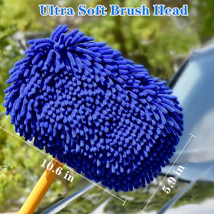 Upgrade Car Wash Brush with Long Handle,Car Wash Brush Car Cleaning Brush Kit Car Wash Mop Car Wash Brush with Hose Attachment Car Washing Brush with Scratch-Free Replacement Head(Blue