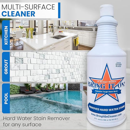 Bring It On Cleaner Hard Water Stain Remover - Shower Door, Windows, Fiberglass, Tubs, Chrome Tile & Grout Cleaner 4 Ounce (3 Pack)