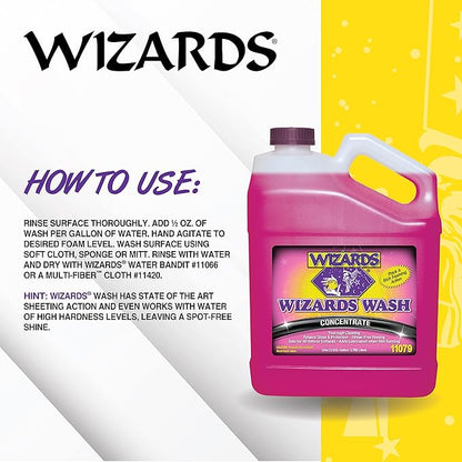 Wizards Car Wash - Super Concentrated Car Wash Soap - No Salt Biodegradable Car Wash Soap With Thick Foam - Exterior Care Products For Marine Use - Foam Cannon Soap For Car Washing Supplies - 1 Gallon