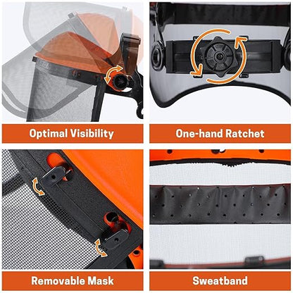 Chainsaw Faceshield, Full Protection Safety Face Mask, Mesh Safety Helmet for Weed Eating Whacking Yard Work