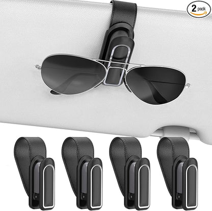Veharvim Sunglass Holder for Car (One-Handed-Operation, Gentle & Secure Hold, Silicone Padded, Universal Fit, Metal Clip) Visor Sunglass Holder Clip,Visor Sunglass Holder Car (Black & Silver, 4 Pack)