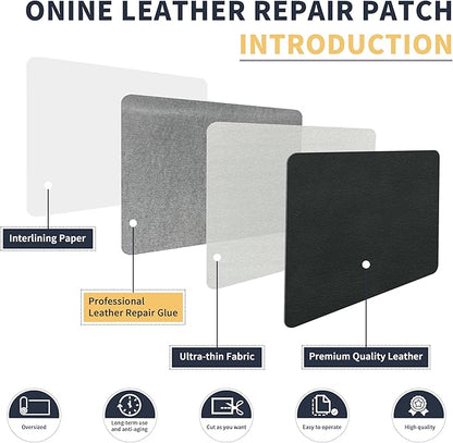 ONine Leather Repair Tape,Self Adhesive Leather Repair Patch,Leather Patches for Furniture,Sofa,Car Seats,Office Chair. Vinyl Repair Kit 16x48in(Dark Grey)