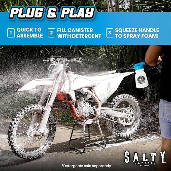 Salty Captain Foam Cannon For Hose – The Ultimate Foam Blaster that Connects to Any Garden Hose – Professional Car Wash Gun & Boat Wash with Concentration Adjustment – Scratch-Free Cleaning for Boats