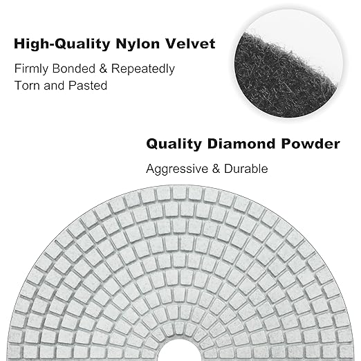 Waies 7 Inch Diamond Polishing Pads 11 PCS with 5/8"-11 Backer Pad, Wet/Dry 50-10000 Grit Polish Pad Kit for Concrete Granite Marble Quartz Countertop Stone Rock for Drill Grinder Polisher