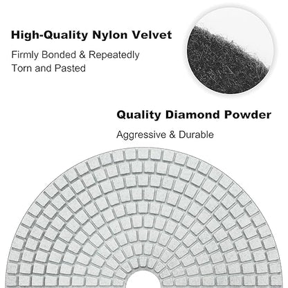 Waies 7 Inch Diamond Polishing Pads 11 PCS with 5/8"-11 Backer Pad, Wet/Dry 50-10000 Grit Polish Pad Kit for Concrete Granite Marble Quartz Countertop Stone Rock for Drill Grinder Polisher