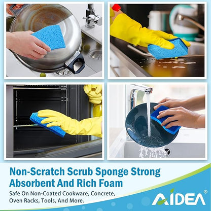 AIDEA Sponges Kitchen, Non Scratch Scrub Sponge, 6Count, Sponges for Non Stick Cookware, Cleaning Sponge for Dishes, Cleans Fast Without Scratching, Cleaning Power for Kitchen, Bathroom, Household
