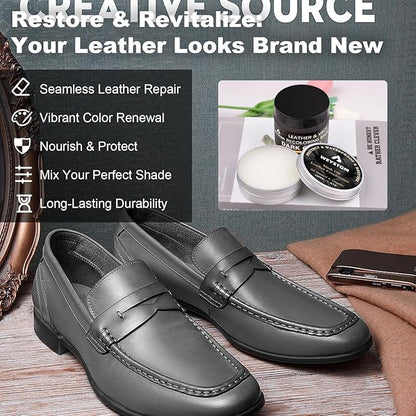 8.5 OZ Leather Recoloring Balm with 100ML Leather Conditioner - Dark Gray Leather Repair Kit for Furniture, Leather Dye, Recolor, Renew, Repair & Restore Aged, Faded, Cracked, Peeling and Scuffed