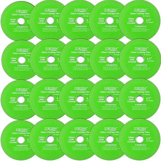 ZORUNNA Glass Cutting Disc for 4-1/2" Angle Grinder, 20 Pack Glass Ceramic Diamond Cutting Blade Disc 7/8" for Grinding Jade, Crystal, Wine Bottles, Tile.