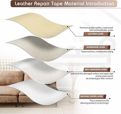 KING MOUNTAIN Leather Repair Patch,16 x 60 Inches self Adhesive Leather Repair Tape for Damaged Leather Furniture, Sofa Seating,Car Seats, Leather Goods(Beige Yellow)