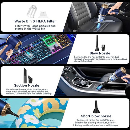 BELIBUY Handheld Car Vacuum Cleaner, Portable Cordless Mini Vacuums with Multi-Nozzles, High Power Dry Hand held Vacuum for Car, Computer, Sofa, Office, Pet, Home