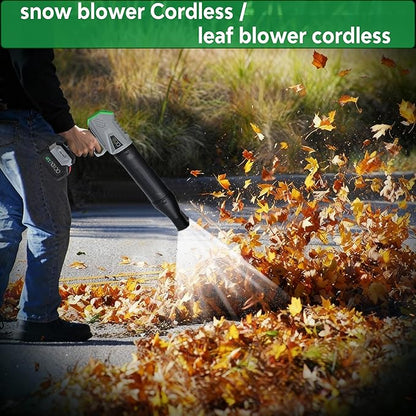 Turbo Cordless Blower - Dual Lithium Battery & Brushless Motor, Car Snow/Leaf Blower with Mini Jet Air Duct, 30+ Min Runtime, Best Snow Blower for All Ages
