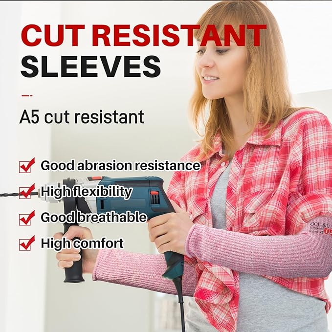GOL-SIV Arm Protectors For Thin Skin And Bruising, Cut Resistant Sleeves For Men Women, A5 Level Farmer Sleeve For Gardening (Grey & Pink, 2pairs, 11.8 In)