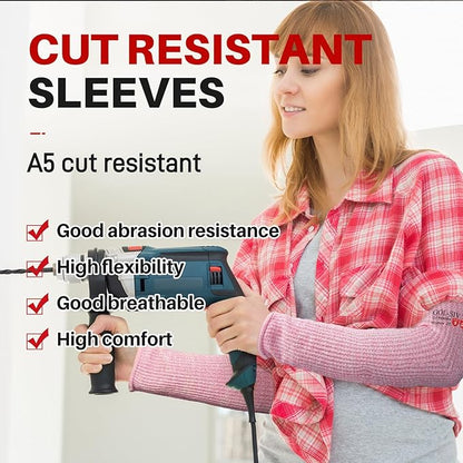 GOL-SIV Arm Protectors For Thin Skin And Bruising, Cut Resistant Sleeves For Men Women, A5 Level Farmer Sleeve For Gardening (Grey & Pink, 2pairs, 11.8 In)