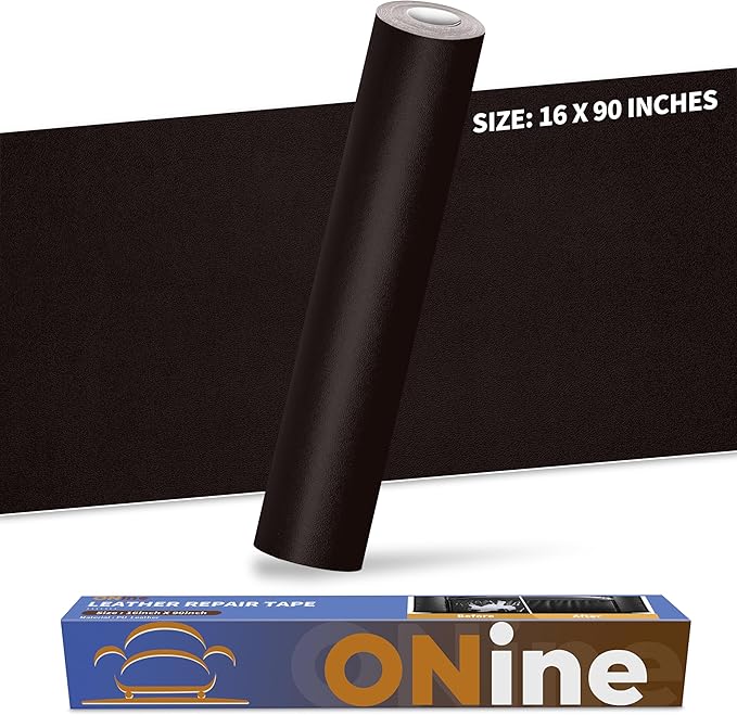 ONine Leather Repair Patch，Leather Repair Tape, 16 x 90 inches Leather Repair Patch for Furniture,Vinyl Repair kit，Leather Couch Patch，for Sofas, Furniture, car Seats(Dark Brown-Fine Grain)