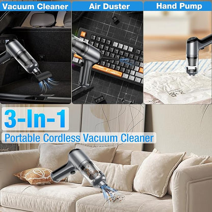 Fanisic Car Vacuum Handheld Vacuum Cleaner/Air Duster, 18000PA Strong Suction with Brushless Motor, Rechargeable Dust Buster/Hand Pump Low Noise for Car Detailing Home Office Cleaning