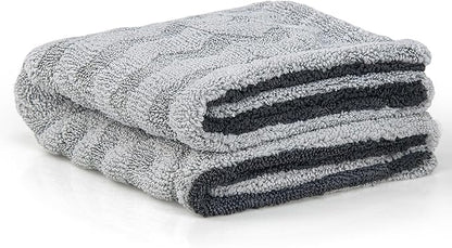 Greenfound Microfiber Towel for Cars, 1000GSM Car Drying Towel, Double Twist Pile & Edgeless Design, No Streaks, Scratches, or Water Spots, Soft and Absorbent, 18"×24", Wave Silver&Grey