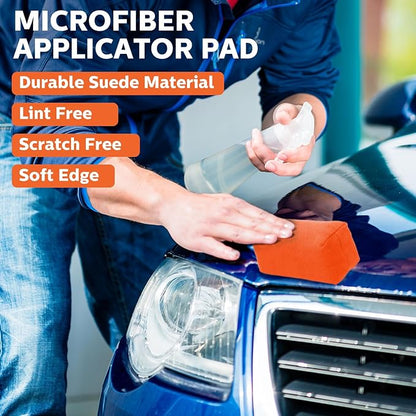 Riakrum 12 Pack Microfiber Applicator Pads Suede Car Detailing Sponge Ceramic Coating Applicator Pads Coating Sponge for Cars Graphene Metal Plastic Trim Ceramic Spray Applying Wax (Orange)