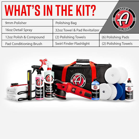 Adam's Polishes 9mm Dual Action Car Polishing Kit (16 Item) - Buffer Car Scratch Remover for Car Detailing | Includes Polish, Compound & Pads