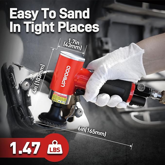 Pneumatic Mini Orbital Sander Grinder Polisher Kit, 2 inch Air Right Angle Surface Prep Tool with 41pcs Roll Lock Discs