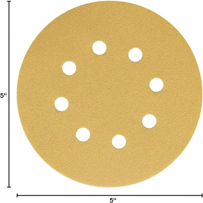 Dura-Gold Premium 120 Grit 5" Sandpaper Discs, 8 Hole Pattern Dustless, 50 Discs - Hook & Loop Backing for Orbital DA Sander, Detailing Finishing Color Sanding Automotive Paint Woodworking