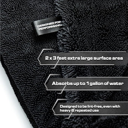 Blackline 24"x36" Twisted-Loop Car Drying Towel, 1300GSM, Streak Free, Lint Free, Reusable - Car Accessories, Microfiber Cleaning Cloth for Car, Truck, SUV - One Pass is All You Need