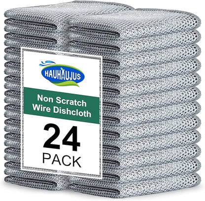 HAUHAUJUS Multipurpose Non Scratch Wire Dishwashing Rags, Cleaning Cloths, 24 Pack