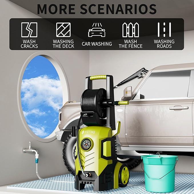 2026Upgraded Pressure Washer 5000PSI with Adj-8-Level Touch Screen, 34" Tall Power Washer, 4 Quick Connect Nozzles, Inlet Hose&Filter&500mlFoam Cannon for Cars/Fences/Driveways,Yellow