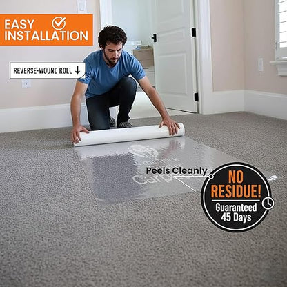 Gutster CarpetTect Floor Protection 24" x 200' | Heavy-Duty 4Mil Carpet Protection Film with Strong Adhesive | Plastic Carpet Protector & Surface Shield for Construction, Pets & Hardwood Floors