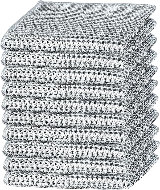 xingjieyun 10PCS Double Wet and Dry Wire Dishcloth, Stainless Steel Scrubber, Multi-Purpose Wire Miracle Cleaning Cloths, Non-Scratch, for Powerful Cleaning of Cookware and More.(10PCS)