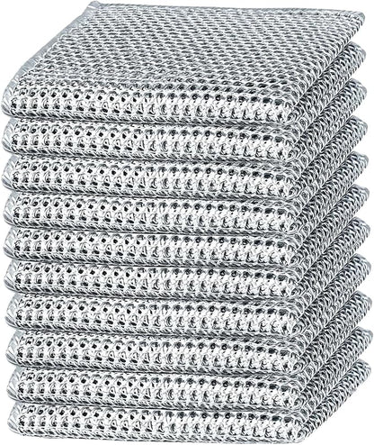 xingjieyun 10PCS Double Wet and Dry Wire Dishcloth, Stainless Steel Scrubber, Multi-Purpose Wire Miracle Cleaning Cloths, Non-Scratch, for Powerful Cleaning of Cookware and More.(10PCS)