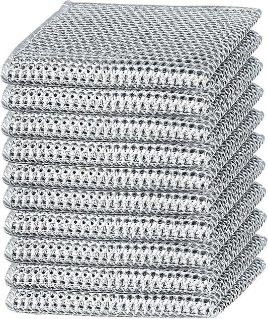 xingjieyun 10PCS Double Wet and Dry Wire Dishcloth, Stainless Steel Scrubber, Multi-Purpose Wire Miracle Cleaning Cloths, Non-Scratch, for Powerful Cleaning of Cookware and More.(10PCS)