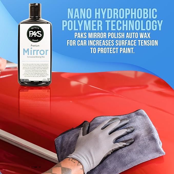 Paks Mirror Polish Auto Wax | Deep Paint Restoring Shine | Long Lasting UV Protection | Applicable By Machine and Hand | Supreme Paint Protection | Made in USA | 16 oz Hand Wax Deep Gloss Wet Look