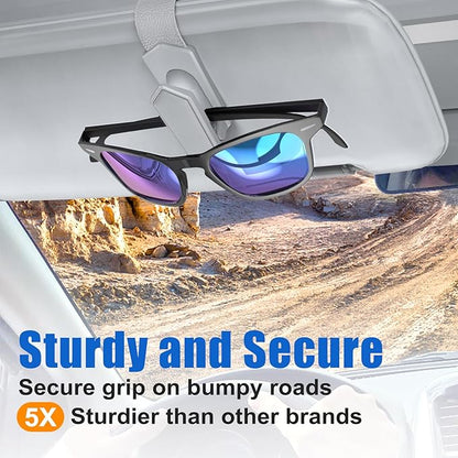 Veharvim One-Handed-Operation Sunglasses Holder for Car, Visor Sunglass Holder Clip, Car Accessories Interior, Universal Fit Silicone Padded Visor Sunglass Holder Car, Unmatched Durability (4 Pack)