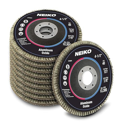 NEIKO 11106A 10 Pack Aluminum Oxide Flap Discs 4-1/2 for Angle Grinder, 40 Grit Flapper Wheel, Flat T27 Grinding Wheel 4.5 Inch Flap Disc, 7/8" Arbor Grinding Disc, Wood & Metal Sanding