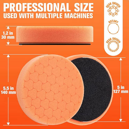 KUIMIT Orange Polish Pad, Buffing Polishing Pads, 1Pc 5.5 Inch Face for 5 Inch 125mm Backing Plate Compound Buffing Sponge Pads for Car Buffer Polisher Compounding, Polishing and Waxing
