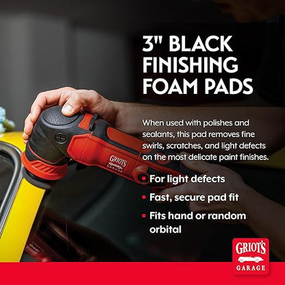 Griot's Garage 3" Black Foam Finishing Pads for Car Polishing and Detailing, Buffing Pads for Paint Correction and Sealant Application, 11274, Set of 3