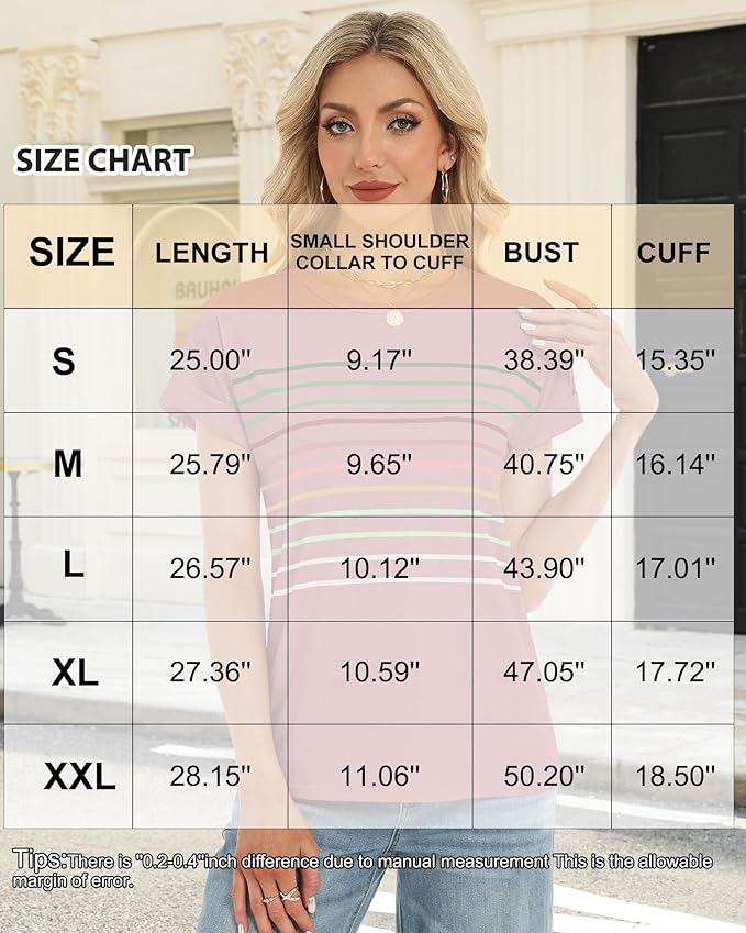 Womens Summer Tops Short Dolman Sleeve Crew Neck Striped Shirts Spring 2026 Fashion Beach Vacation Clothing