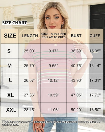 Womens Summer Tops Short Dolman Sleeve Crew Neck Striped Shirts Spring 2026 Fashion Beach Vacation Clothing