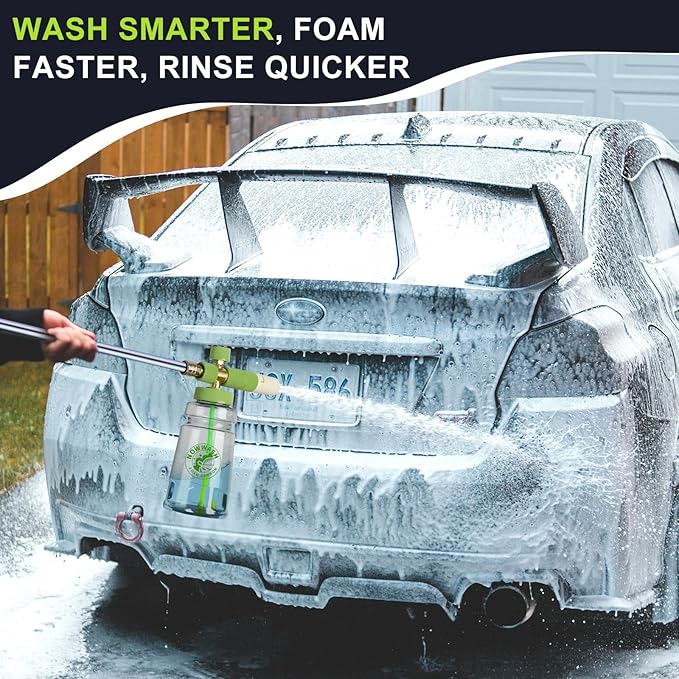 Foam Cannon with Foam Economizer for Pressure Washer, Soap Cannon with 1/4" Quick Connect & Adjustable Nozzle for Car Wash Fit Most Liquid Bottles, Additional 1.1 mm Orifice Nozzle (Green)